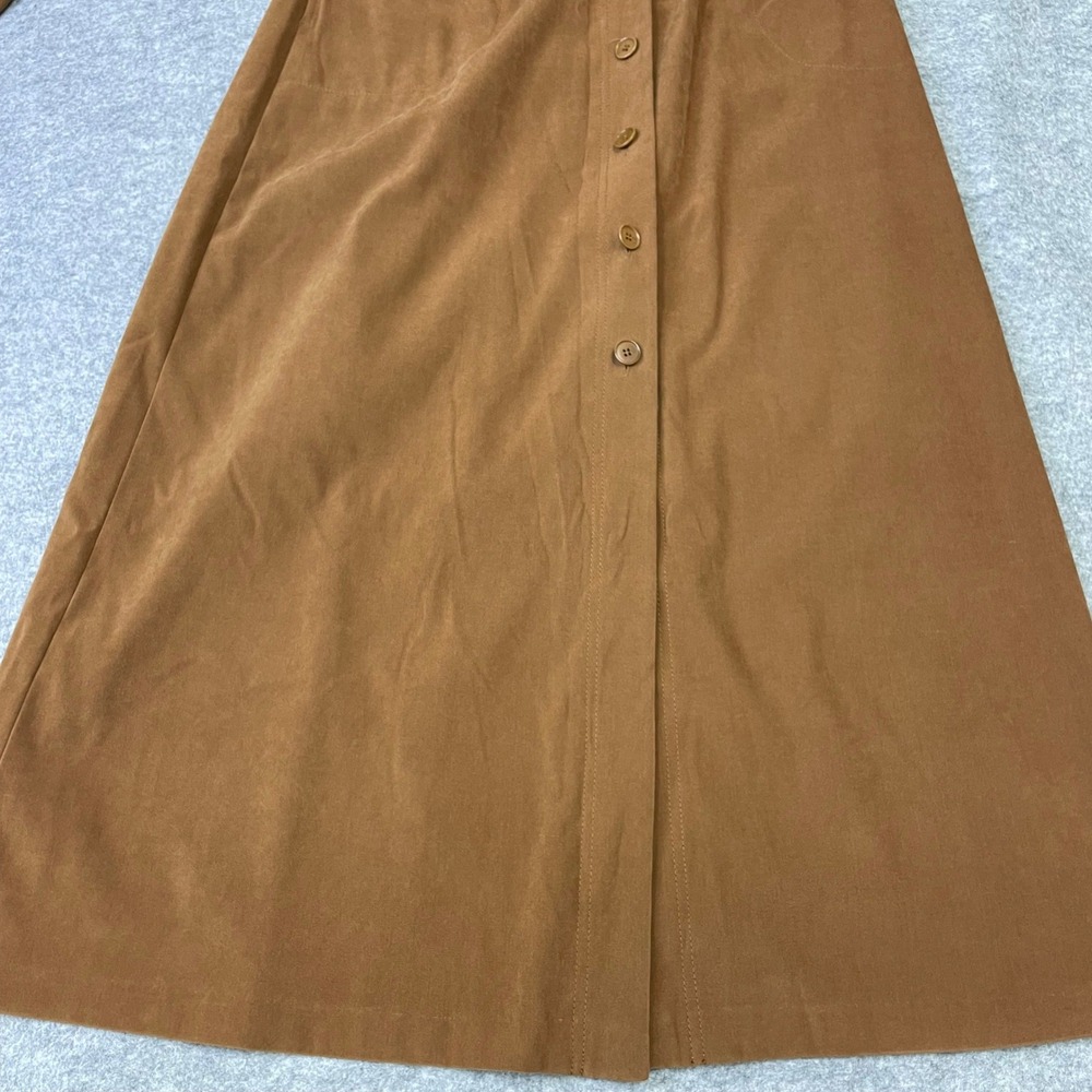 VTG Liz Claiborne Faux Suede Maxi Dress 10 Tan Brown Leopard Faux Fur Collar - Picture 9 of 16